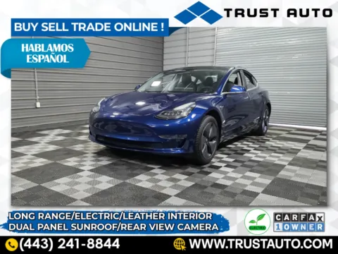 Blue 2018 Tesla Model 3 Long Range Battery Electric Sedan for sale in Sykesville, MD