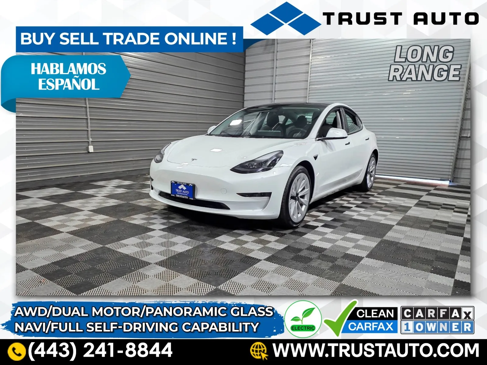 White 2023 Tesla Model 3 Long Range AWD Dual Motor Electric Sedan w/Full Self-Driving Capability for sale in Sykesville, MD