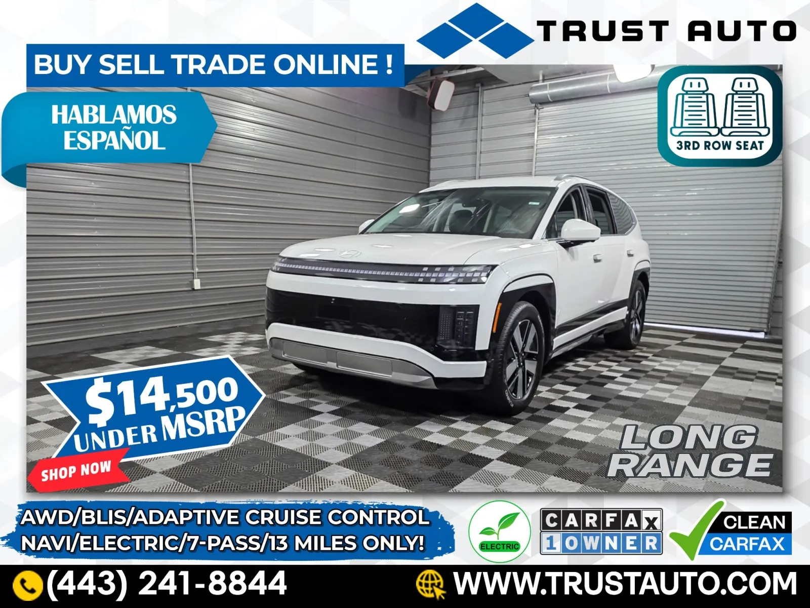 White 2026 Hyundai IONIQ 9 SEL 7-Pass 3rd Row AWD Dual Motor Electric Luxury SUV for sale in Sykesville, MD