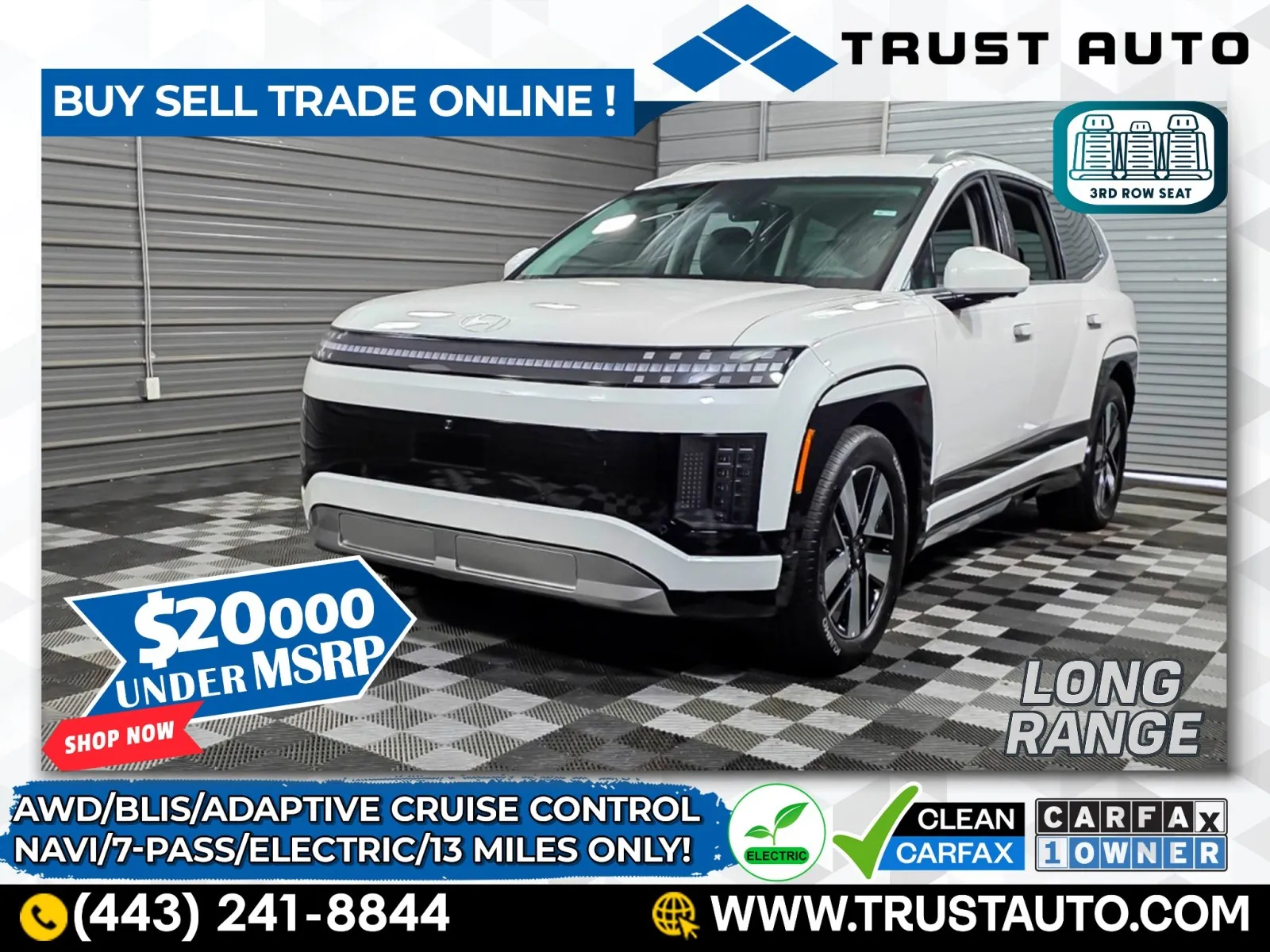 White 2026 Hyundai IONIQ 9 SEL 7-Pass 3rd Row AWD Dual Motor Electric Luxury SUV for sale in Sykesville, MD