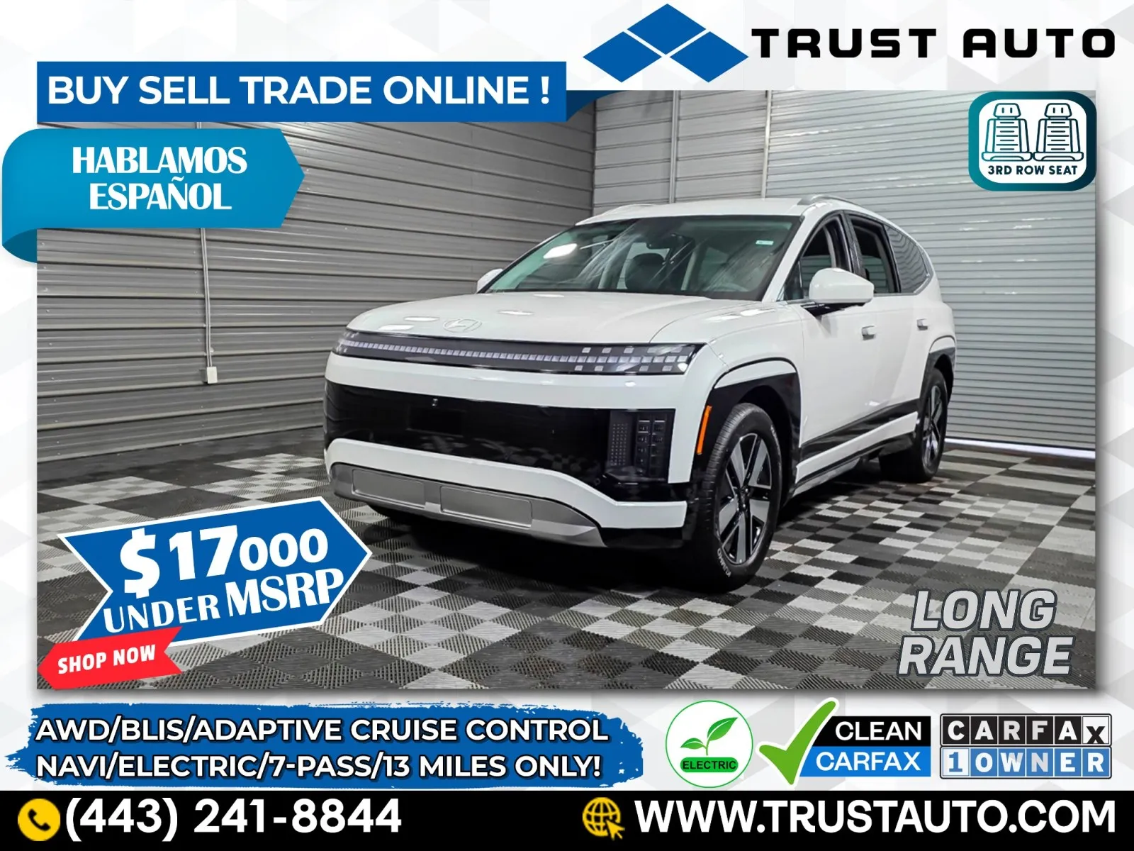 White 2026 Hyundai IONIQ 9 SEL 7-Pass 3rd Row AWD Dual Motor Electric Luxury SUV for sale in Sykesville, MD