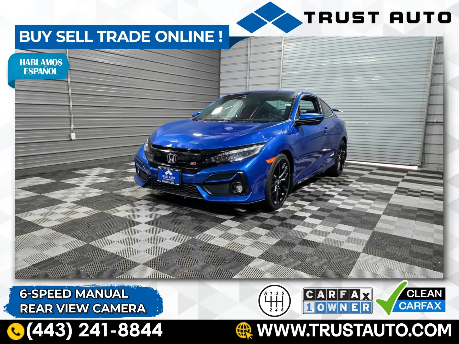 Blue 2020 Honda Civic Si 6-Speed Manual Sport Coupe for sale in Sykesville, MD