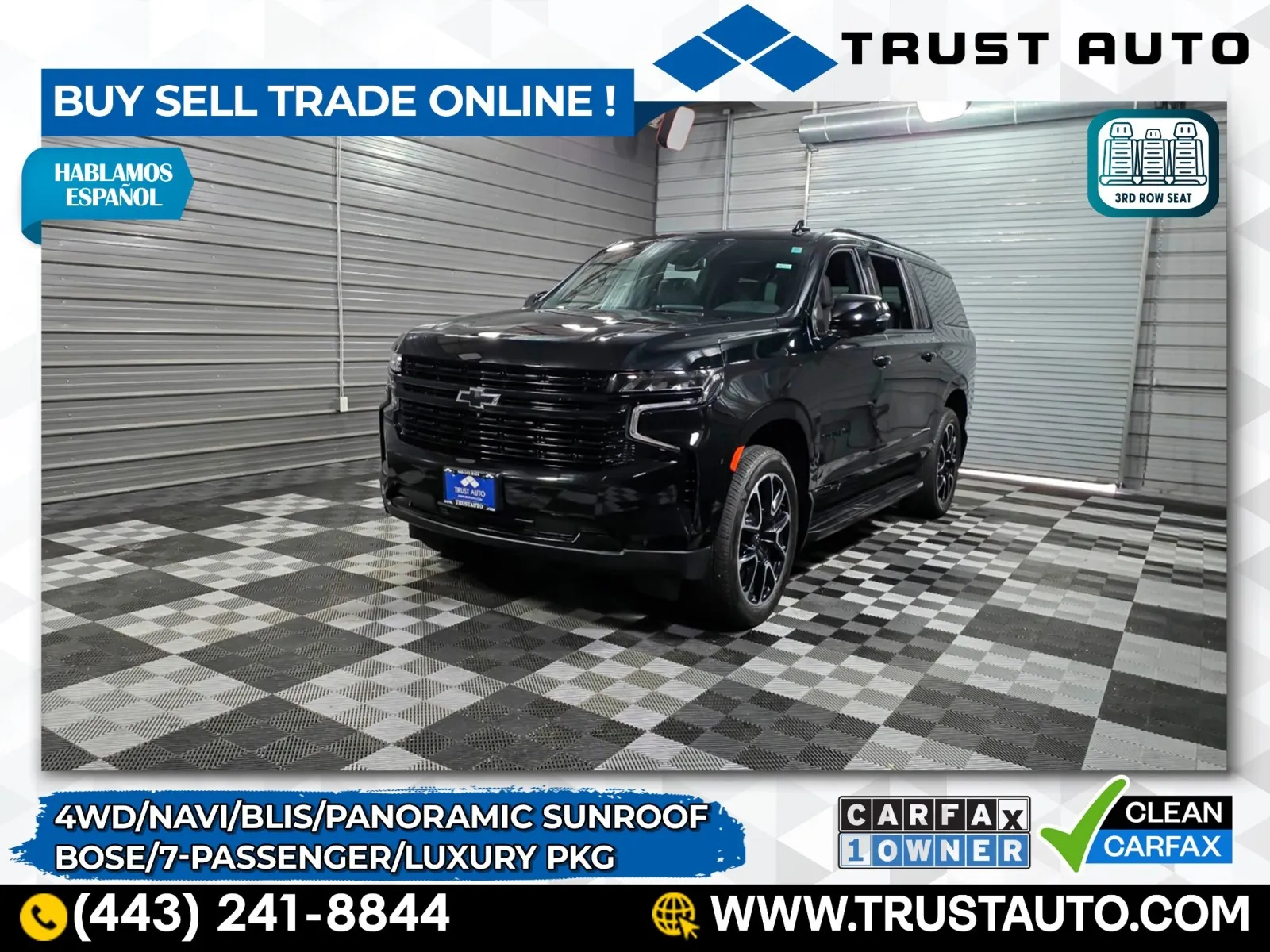 Black 2024 Chevrolet Suburban RST 4WD 7-Passenger SUV w/Luxury Pkg for sale in Sykesville, MD