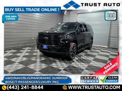 Black 2024 Chevrolet Suburban RST 4WD 7-Passenger SUV w/Luxury Pkg for sale in Sykesville, MD