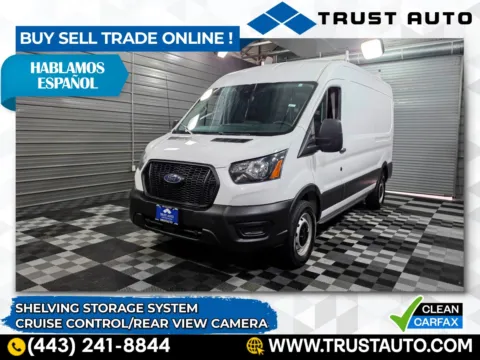 White 2021 Ford Transit T-250 Cargo 148WB Medium Roof Minivan/Van w/Shelving Storage System for sale in Sykesville, MD