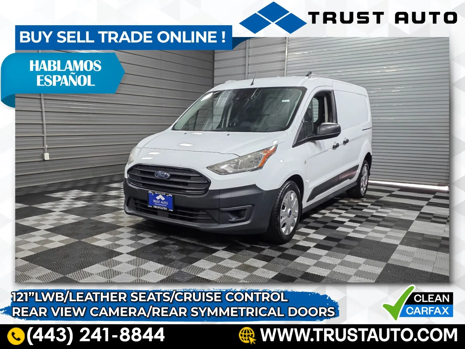 White 2019 Ford Transit Connect XL 121'' LWB Minivan/Van w/Rear Symmetrical Doors for sale in Sykesville, MD