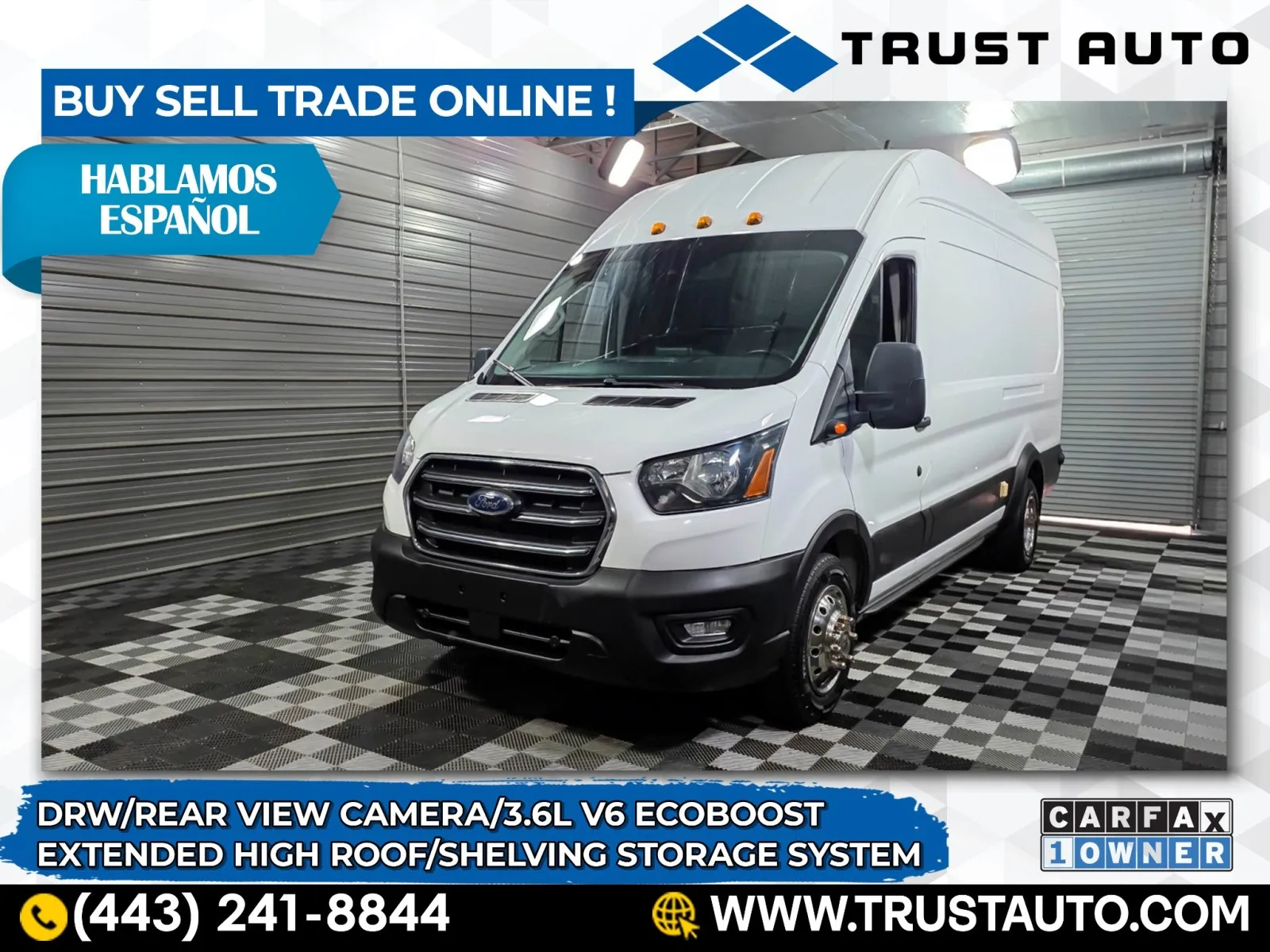 White 2020 Ford Transit T-350 Cargo 148WB DRW Extended High Roof 3.5L V6 Ecoboost Minivan/Van w/Shelving Storage System for sale in Sykesville, MD