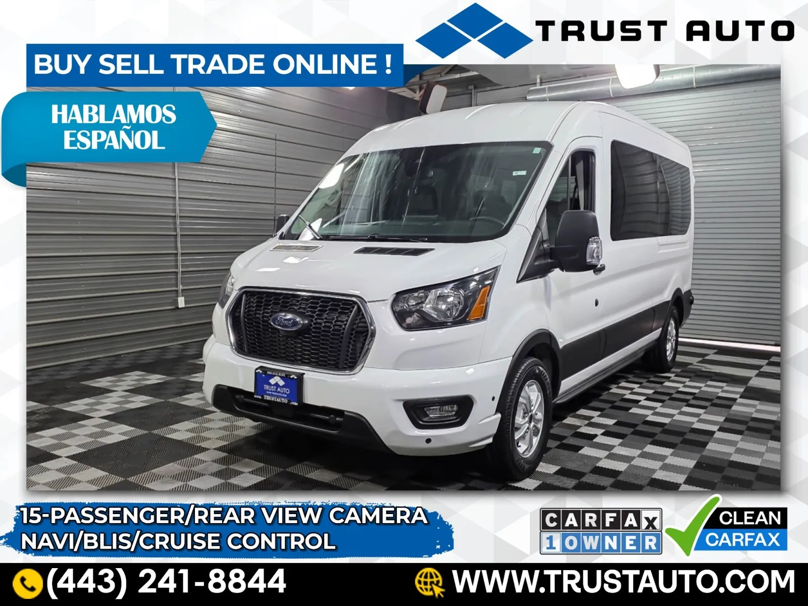 White 2024 Ford Transit T-350 15-Passenger XLT Medium Roof Minivan/Van/Wagon for sale in Sykesville, MD