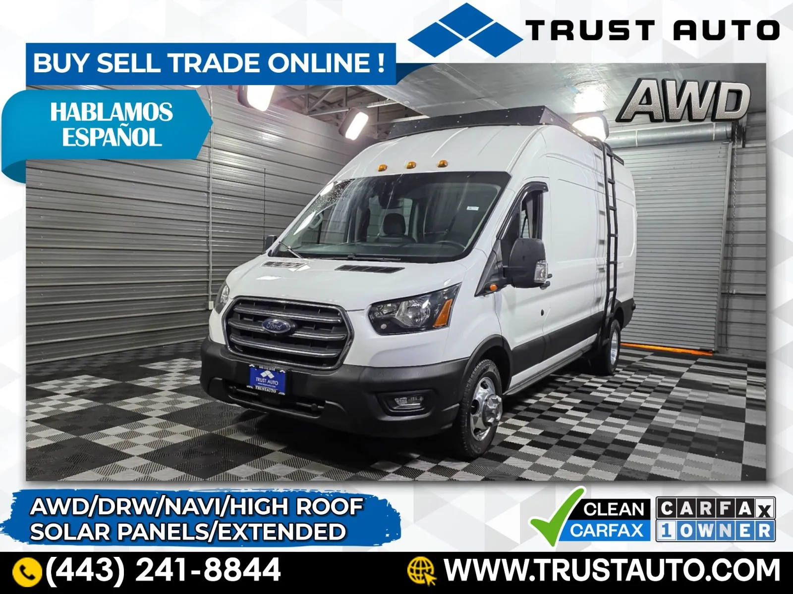 White 2020 Ford Transit T-350 Cargo DRW 148''WB AWD High Roof Dually Extended 4-passenger Minivan/Van for sale in Sykesville, MD