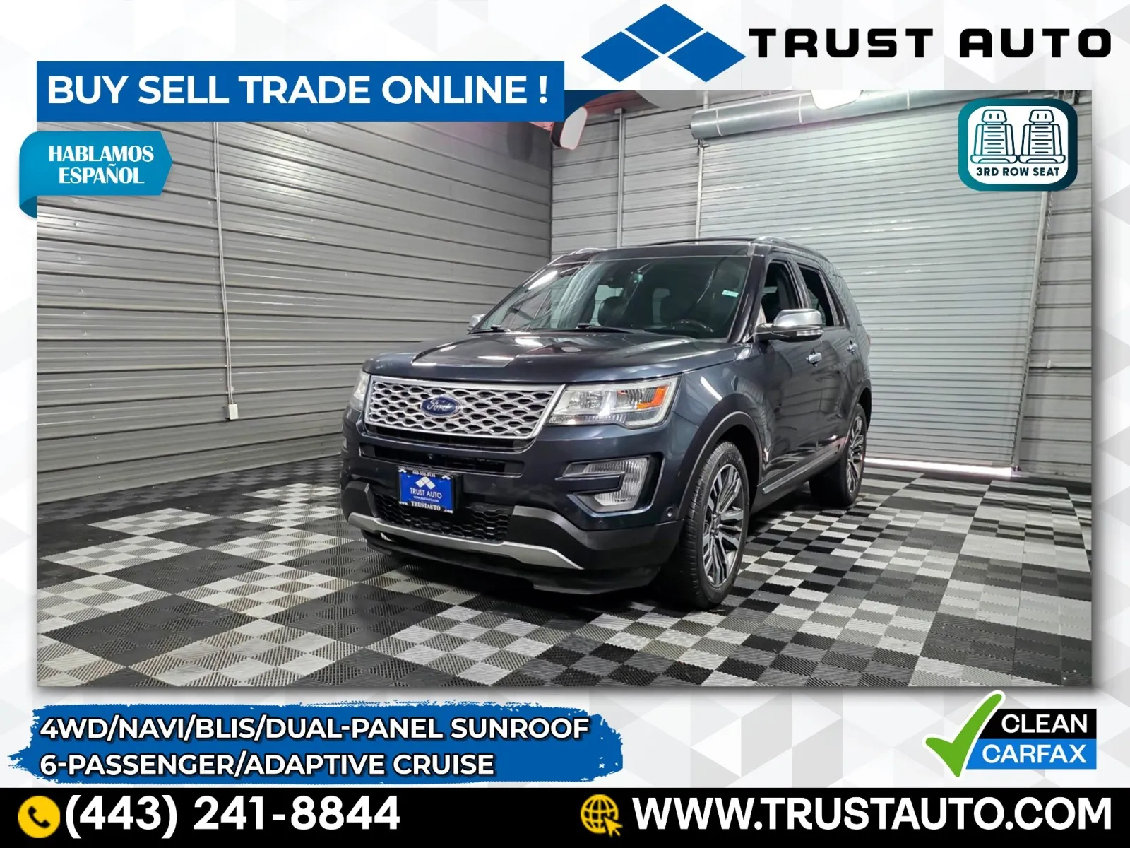 Gray 2017 Ford Explorer Platinum 4WD 6-Passenger SUV for sale in Sykesville, MD