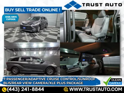Gray 2021 Toyota Sienna 7-Passenger XLE Hybrid-Electric Minivan/Van w/Plus Pkg for sale in Sykesville, MD
