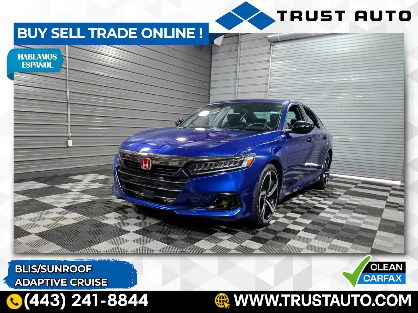 Blue 2021 Honda Accord Sport 4-Door Sedan for sale in Sykesville, MD