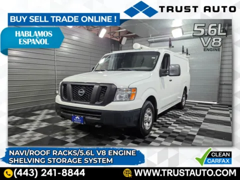 White 2018 Nissan NV3500 HD Cargo SV Standard Roof 5.6L V8 Minivan/Van w/Shelving Storage System for sale in Sykesville, MD
