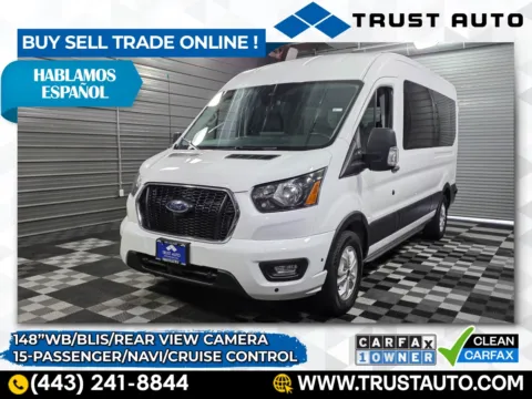 White 2024 Ford Transit T-350 15-Passenger XLT Medium Roof Minivan/Van/Wagon for sale in Sykesville, MD