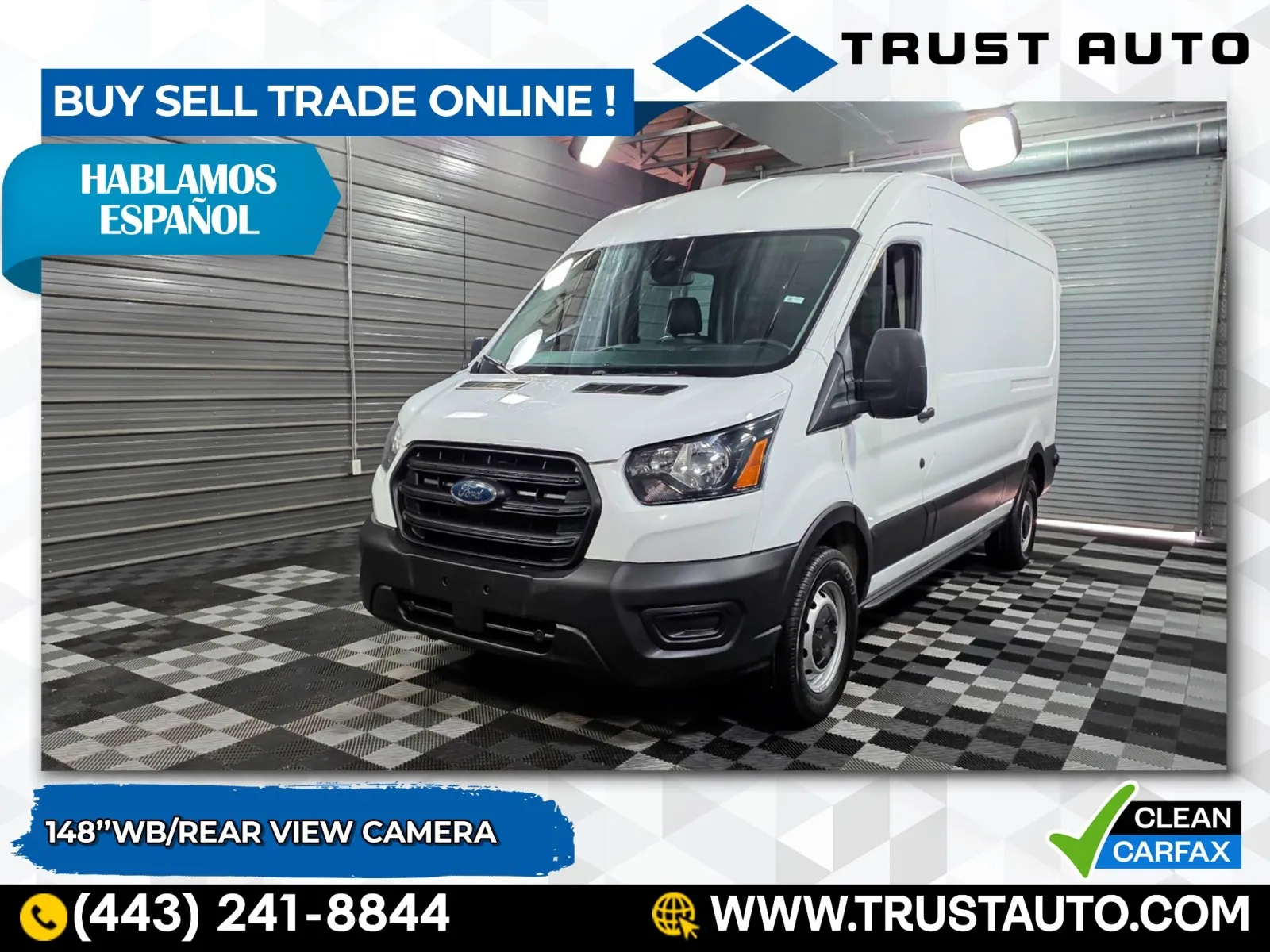 White 2020 Ford Transit T-250 Cargo 148''WB Medium Roof Minivan/Van for sale in Sykesville, MD