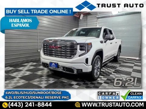 White 2024 GMC Sierra 1500 Denali 4WD Crew Cab 6.2L Ecotec3 V8 Pickup Truck w/Reserve Pkg for sale in Sykesville, MD