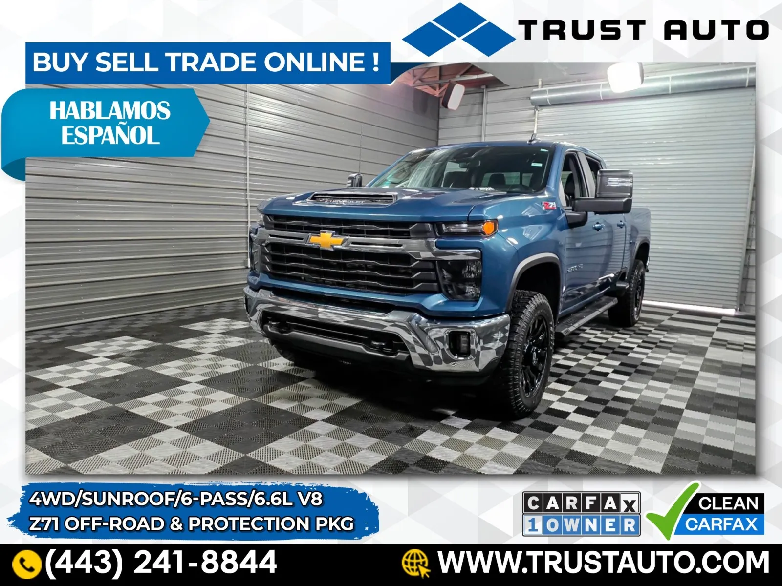Blue 2024 Chevrolet Silverado 2500HD LT 4WD Crew Cab 6.6L V8 Pickup Truck w/Z71 Off-Road & Protection Pkg for sale in Sykesville, MD