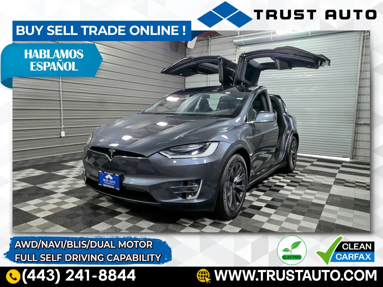 Silver 2019 Tesla Model X Long Range Dual Motor AWD Electic SUV w/Full Self-Driving Capability for sale in Sykesville, MD