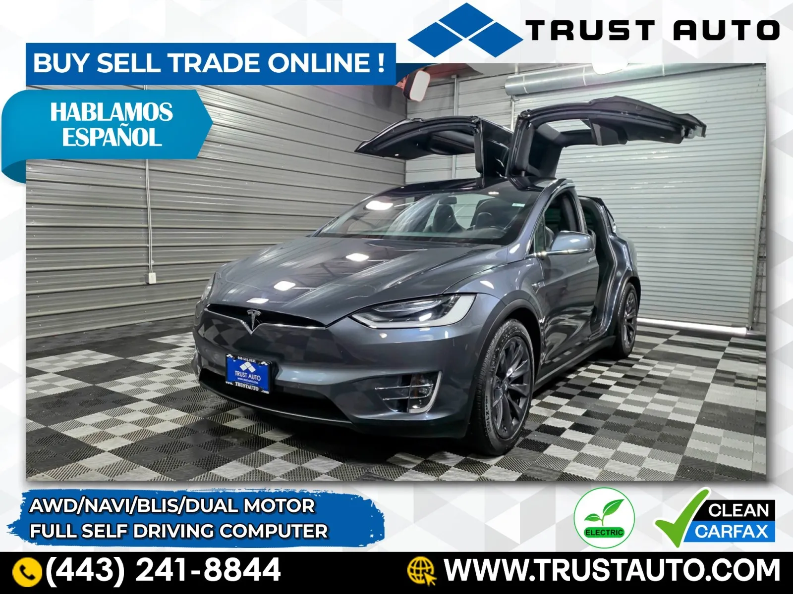 Silver 2019 Tesla Model X Long Range Dual Motor AWD Electic SUV w/Full Self-Driving Computer for sale in Sykesville, MD
