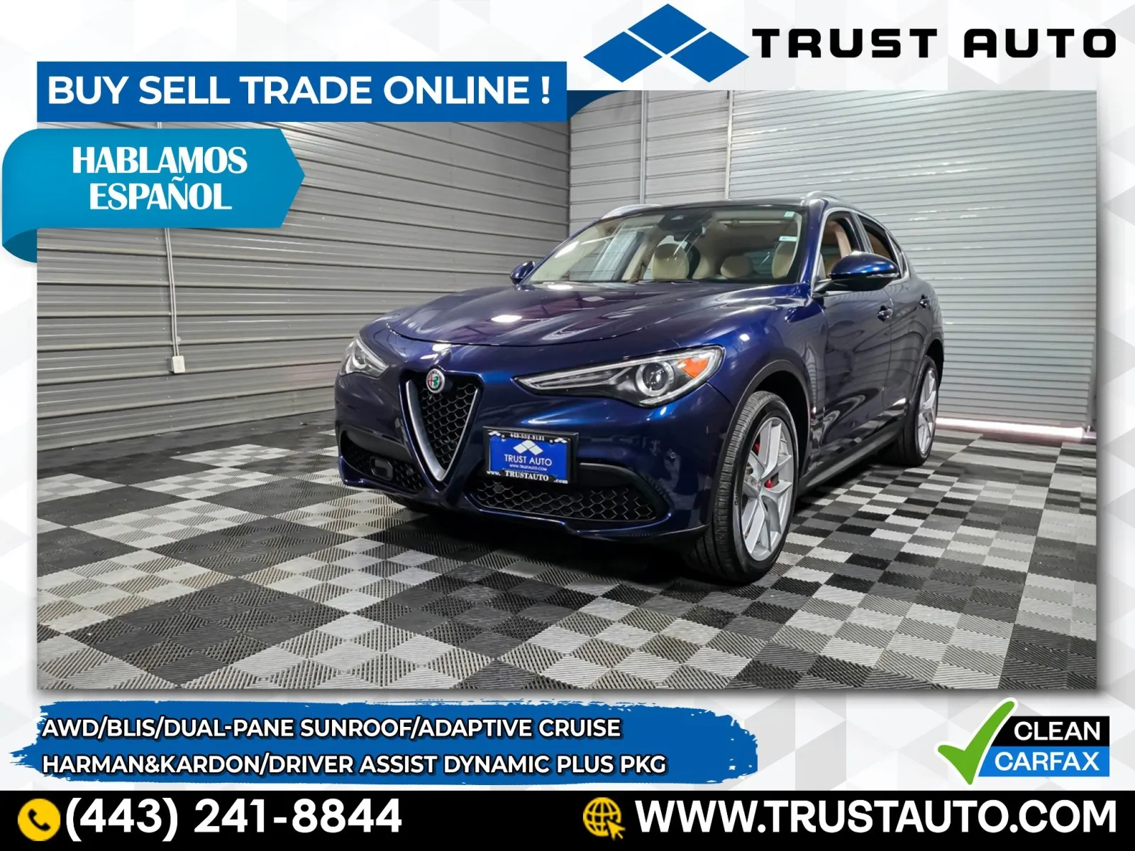 Blue 2019 Alfa Romeo Stelvio Ti Lusso AWD SUV w/Driver Assist Dynamic Plus Pkg for sale in Sykesville, MD