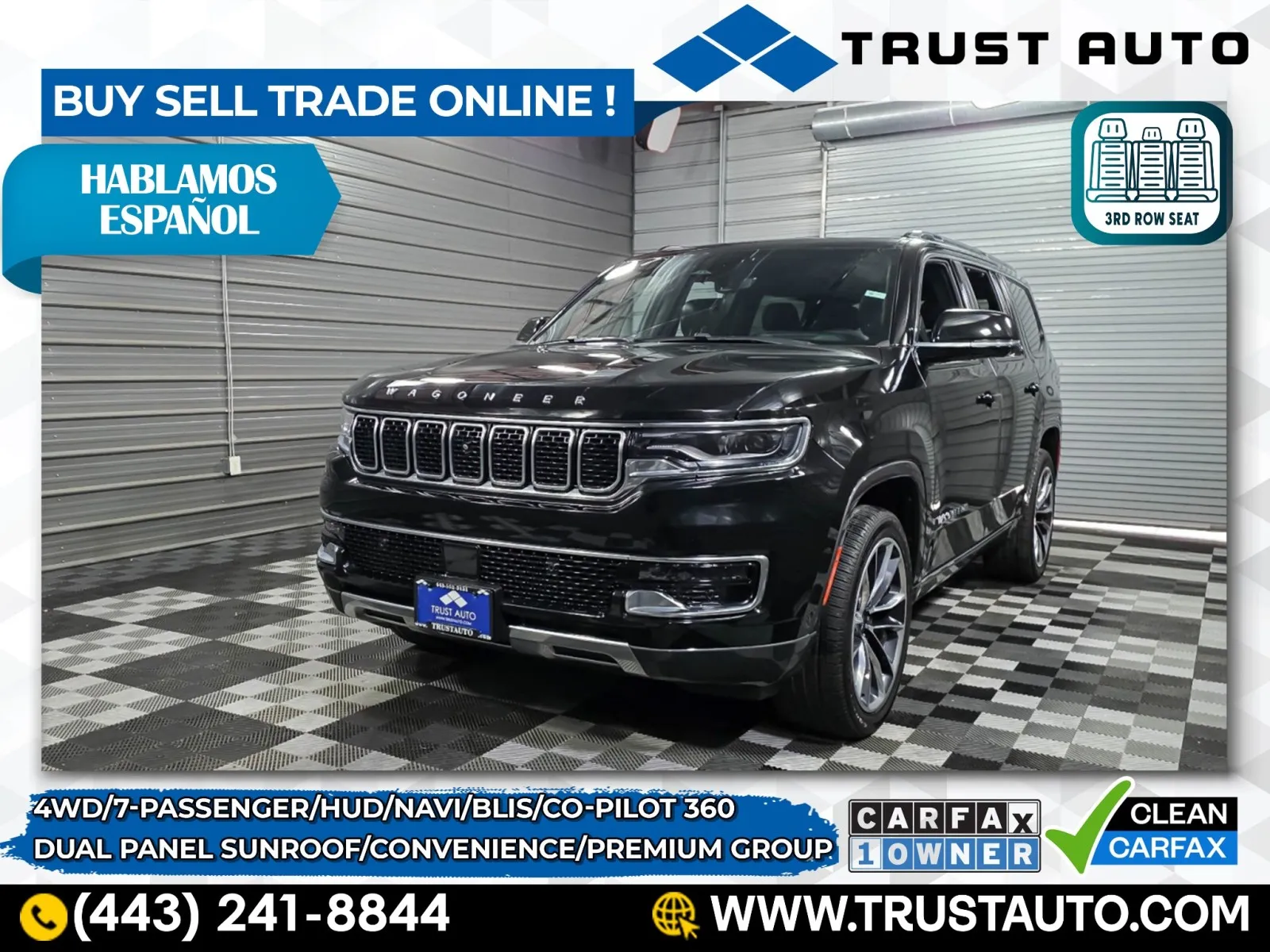 Black 2022 Jeep Wagoneer Series III 4WD 7-Passenger SUV w/Premium/Convenience Group for sale in Sykesville, MD