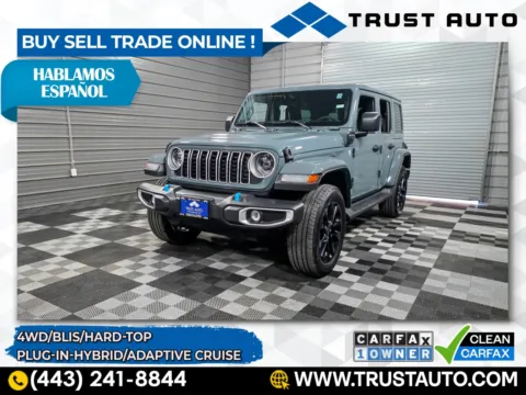 Gray 2024 Jeep Wrangler 4xe Sahara 4WD Hard-Top Plug-in Hybrid SUV for sale in Sykesville, MD