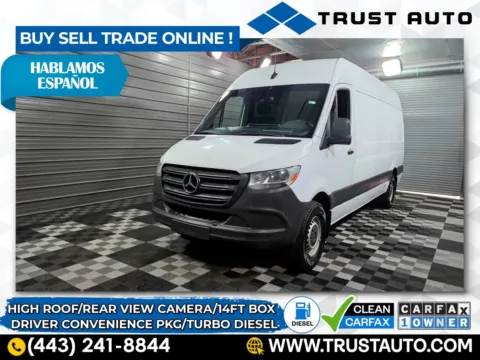 White 2019 Mercedes-Benz Sprinter 2500 Cargo High Roof 170WB Extended Turbo Diesel Cargo Minivan/Van w/Driver Convenience Pkg for sale in Sykesville, MD