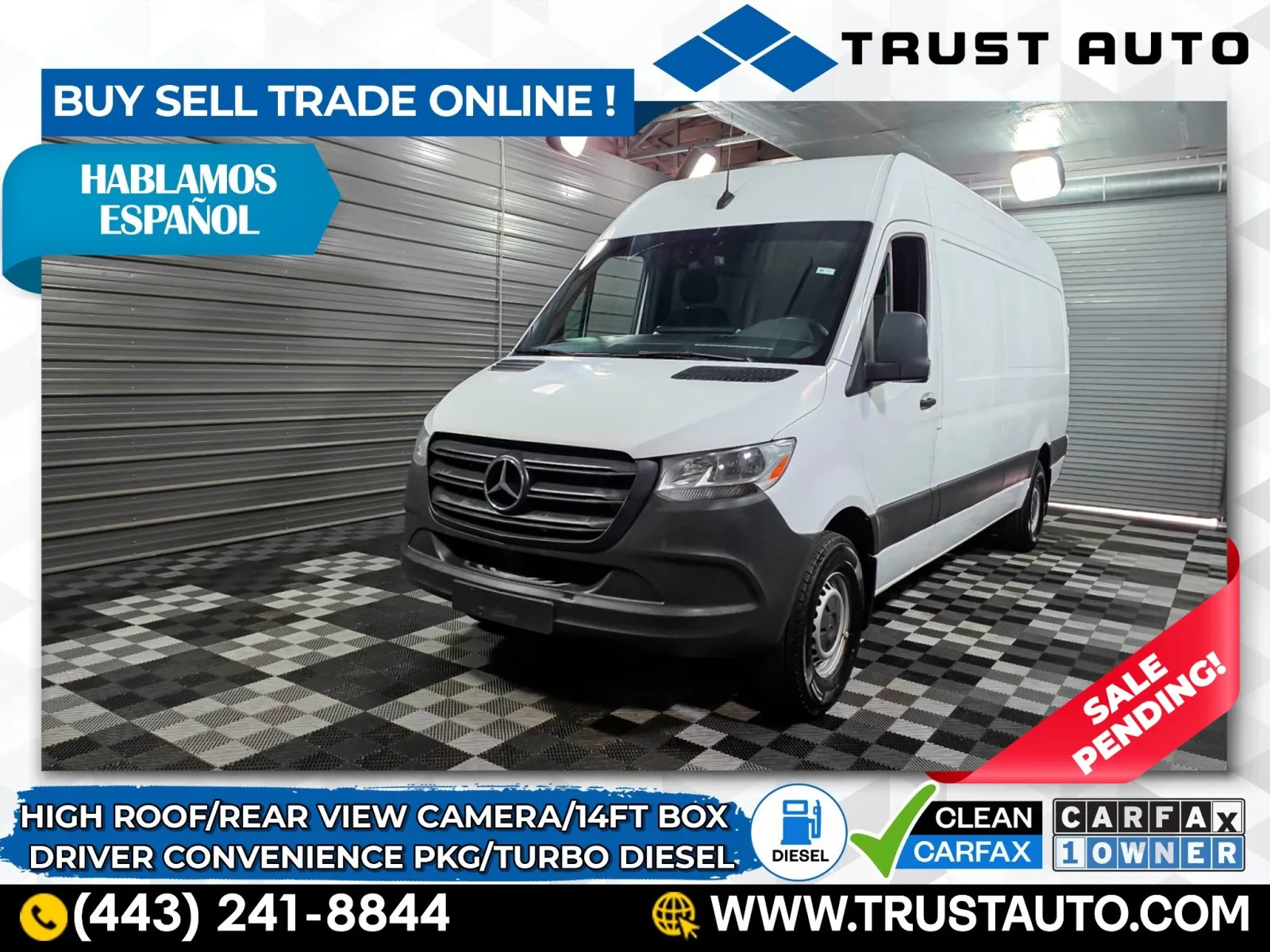 2019 Mercedes-Benz Sprinter 2500 Cargo High Roof 170WB Turbo Diesel Cargo Minivan/Van w/Driver Convenie for sale in Sykesville, MD