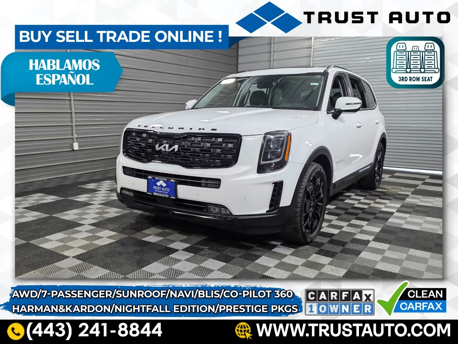 White 2022 Kia Telluride SX AWD 7-Passenger Luxury SUV w/Prestige Pkg for sale in Sykesville, MD