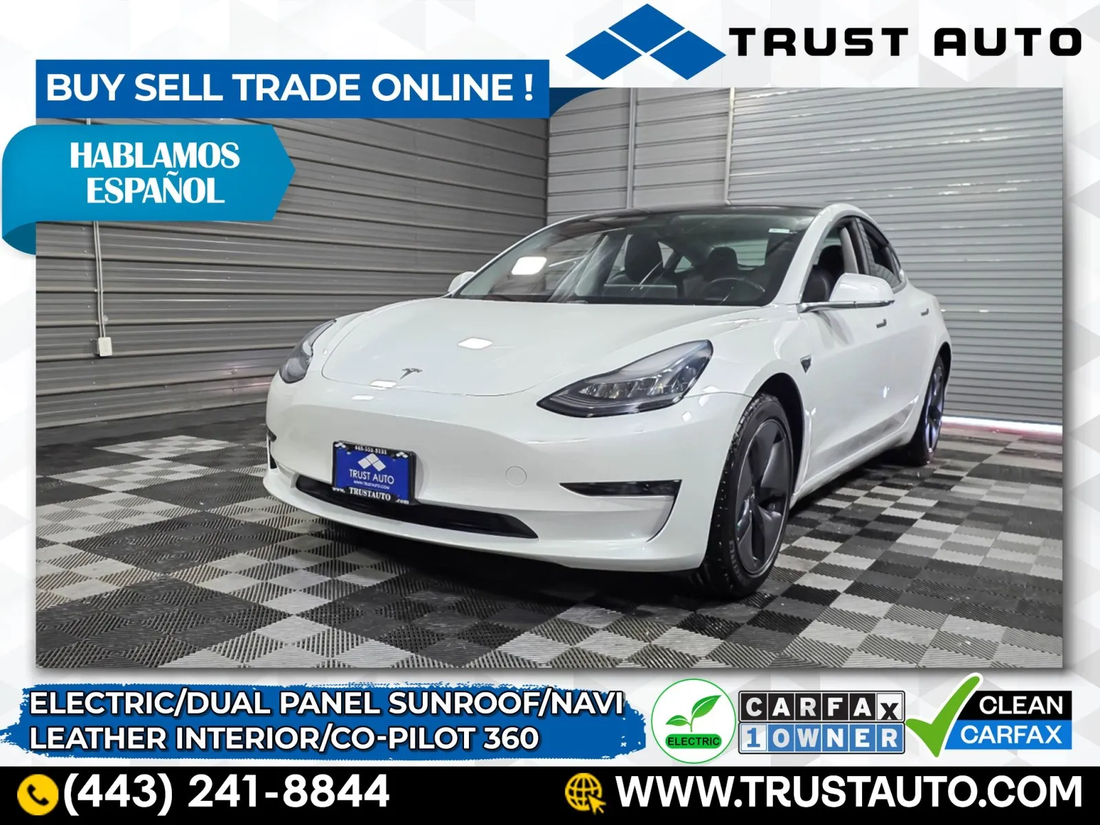 White 2019 Tesla Model 3 Standard Range Plus Electric Sedan for sale in Sykesville, MD
