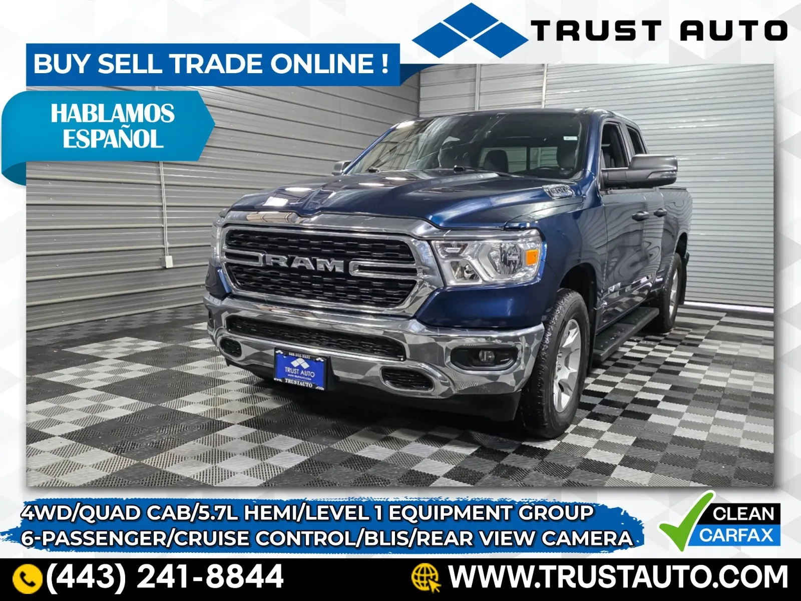 2023 Ram 1500 Big Horn 4WD Quad Cab 5.7L Hemi Pickup Truck w/Level 1 Equipment Group