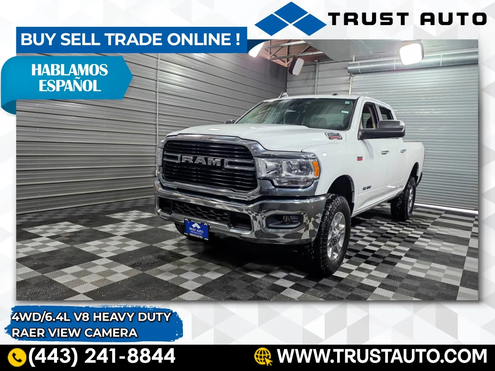 White 2019 Ram 2500 Big Horn 4WD Crew Cab 6.4L V8 Heavy Duty Pickup Truck for sale in Sykesville, MD