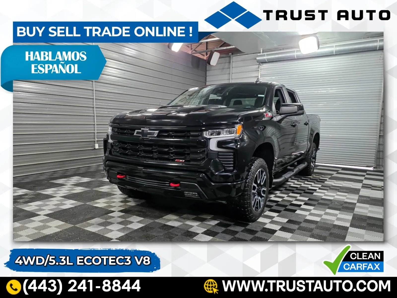 Black 2023 Chevrolet Silverado 1500 LT Trail Boss 4WD Crew Cab Pickup Truck for sale in Sykesville, MD