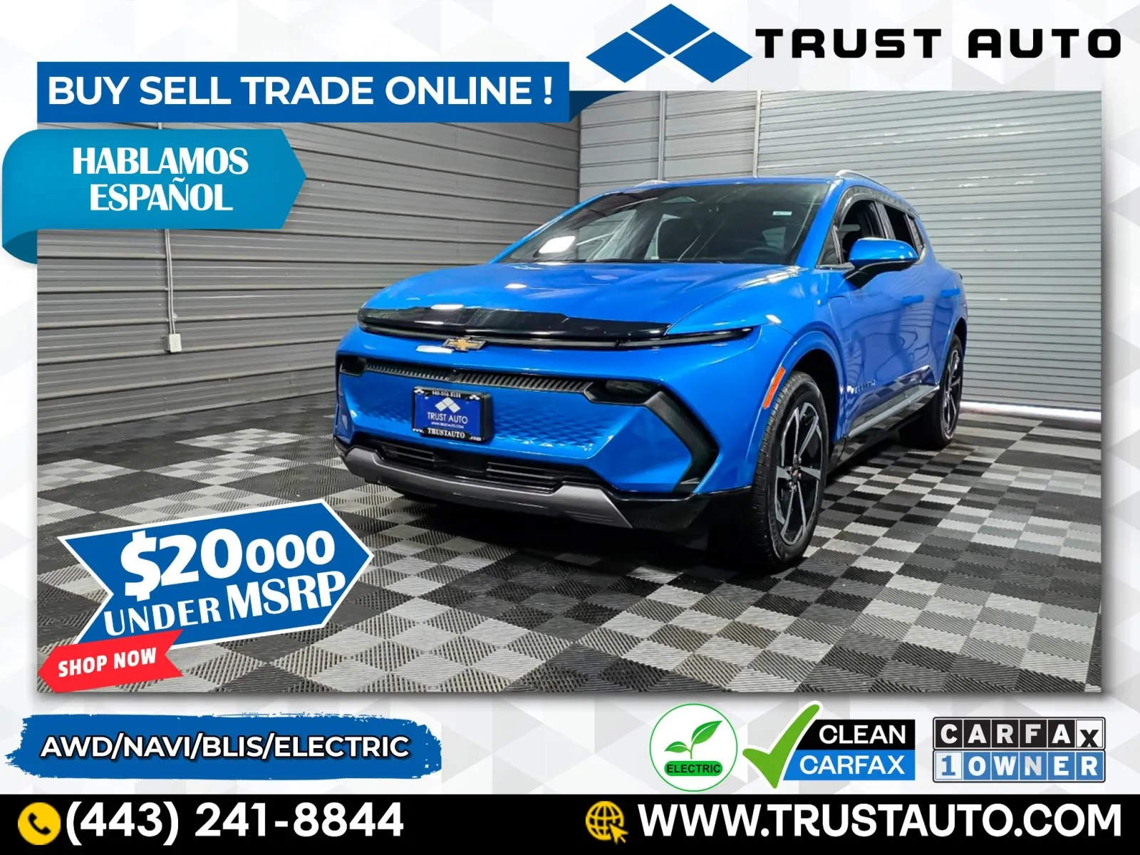 Blue 2024 Chevrolet Equinox EV LT AWD Electric SUV w/2LT for sale in Sykesville, MD