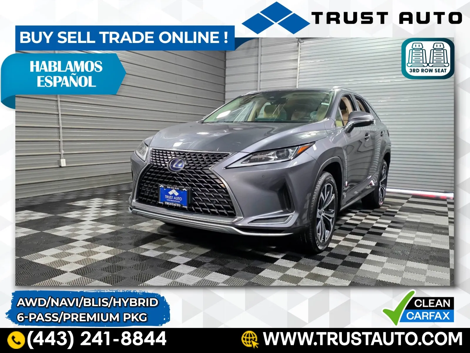 Gray 2021 Lexus RX 450hL AWD Hybrid 6-Pass SUV w/Premium Pkg for sale in Sykesville, MD