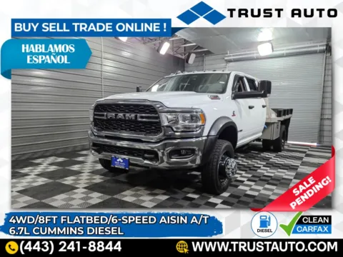 White 2020 Ram 5500 Chassis Tradesman Crew Cab 4WD Flatbed Pickup Truck for sale in Sykesville, MD