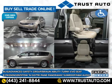 Silver 2017 Chrysler Pacifica Limited 8-Passenger Minivan/Van w/BraunAbility Turny Evo Seat for sale in Sykesville, MD