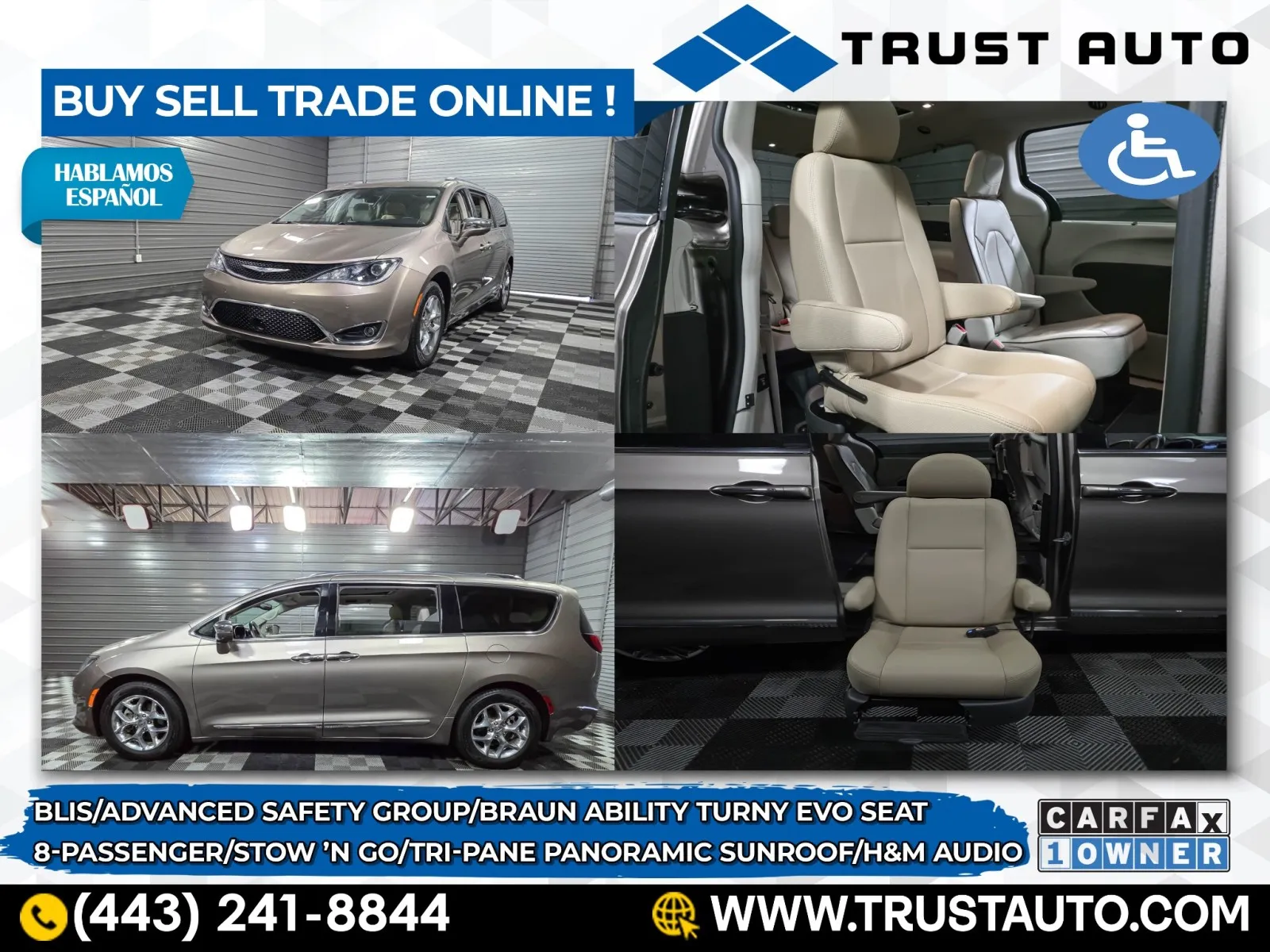 2017 Chrysler Pacifica Limited 8-Passenger Minivan/Van w/BraunAbility Turny Evo Seat for sale in Sykesville, MD