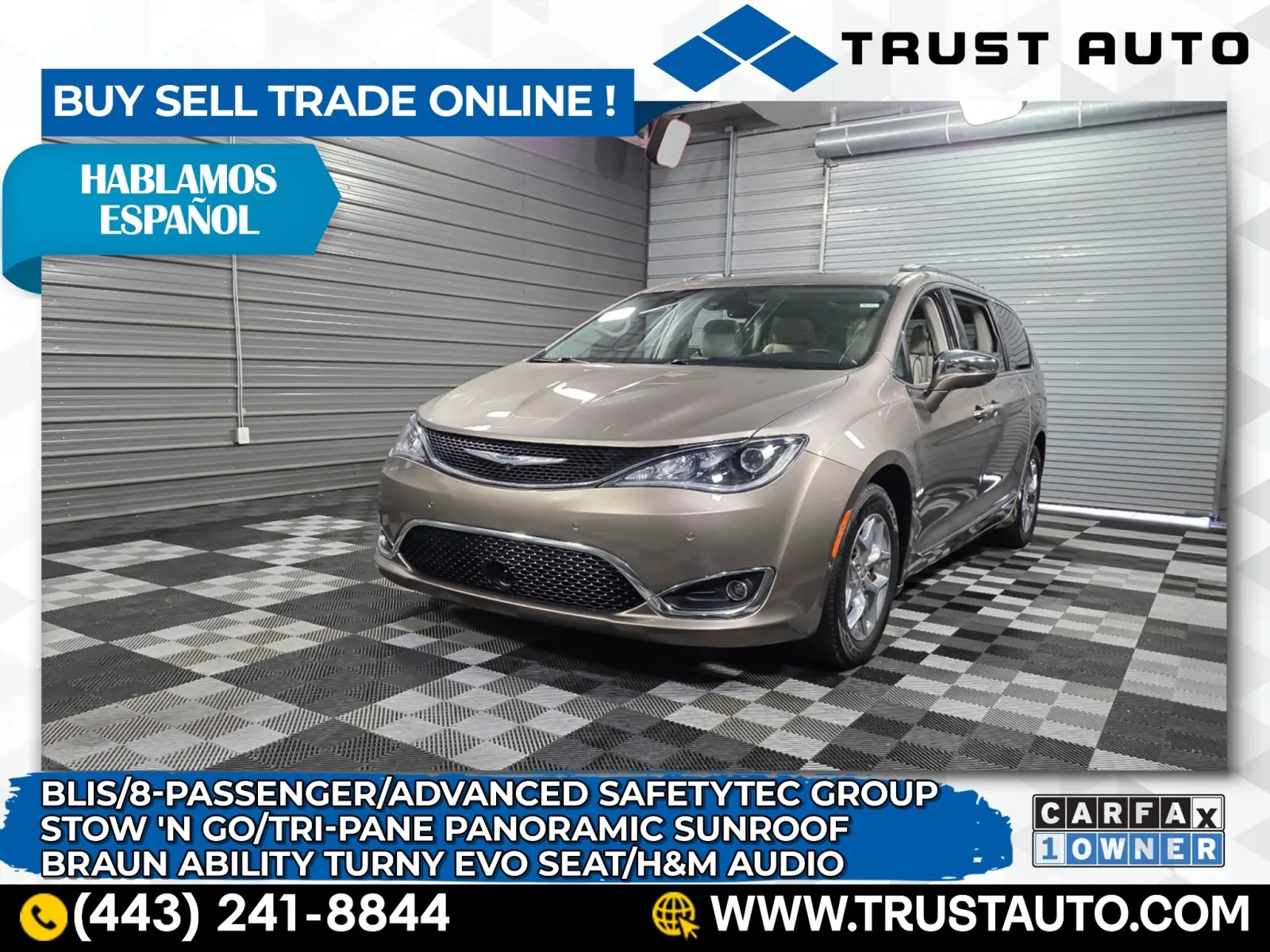 Silver 2017 Chrysler Pacifica Limited 8-Passenger Minivan/Van w/BraunAbility Turny Evo Seat for sale in Sykesville, MD