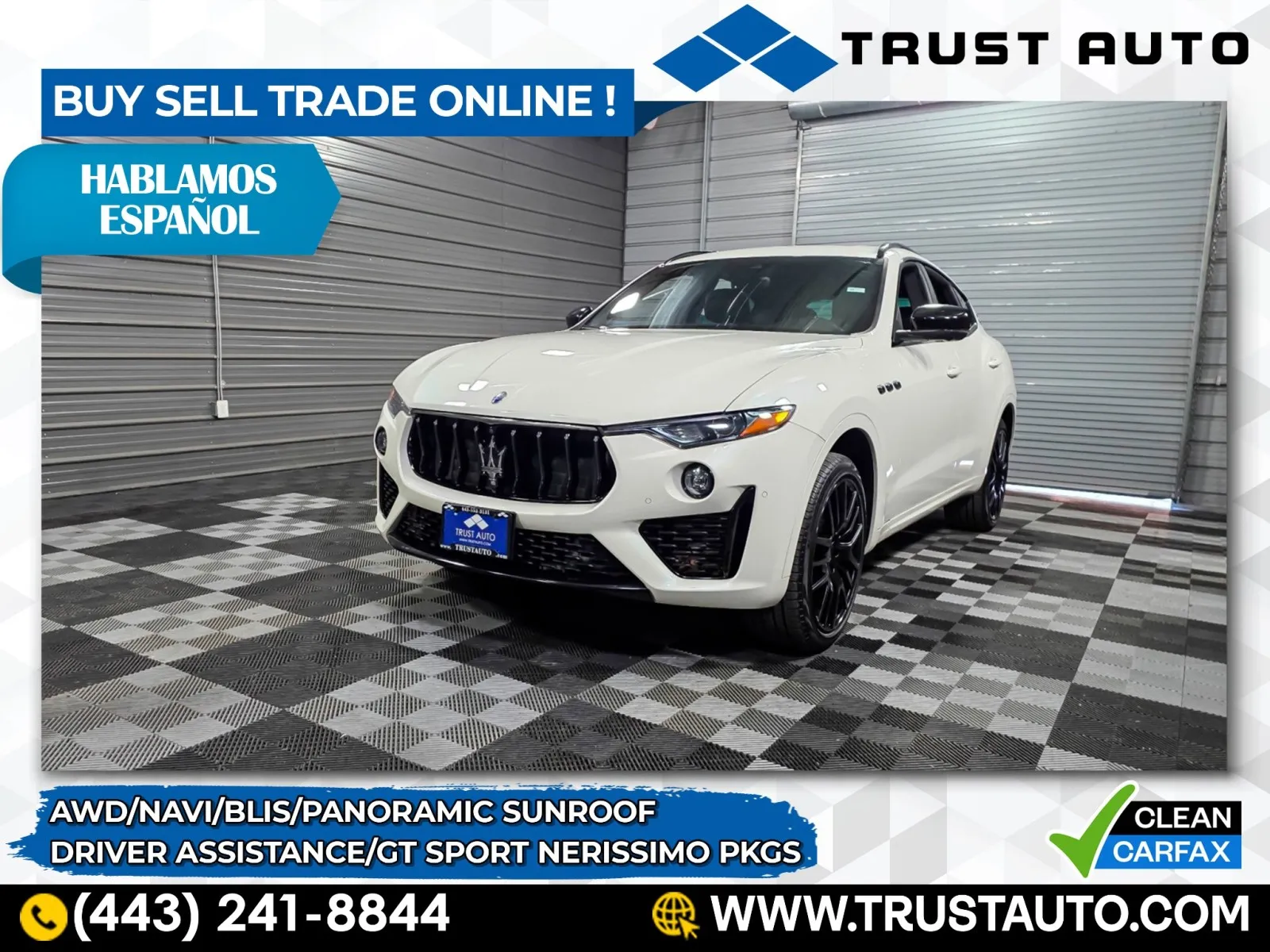 White 2021 Maserati Levante AWD Luxury SUV w/Driver Assistance/GT Sport Nerissimo Pkgs for sale in Sykesville, MD