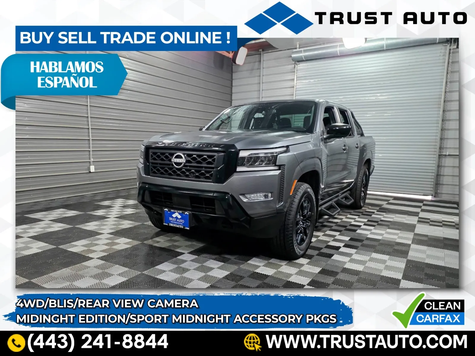 Gray 2023 Nissan Frontier SV 4WD Crew Cab Pickup Truck w/Midnight Edition/Sport Midnight Accessory Pkgs for sale in Sykesville, MD