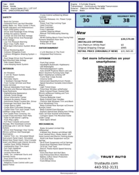 Another view of 2020 Honda Accord EX-L 1.5T CVT Sedan for sale in Sykesville, MD at Trust Auto