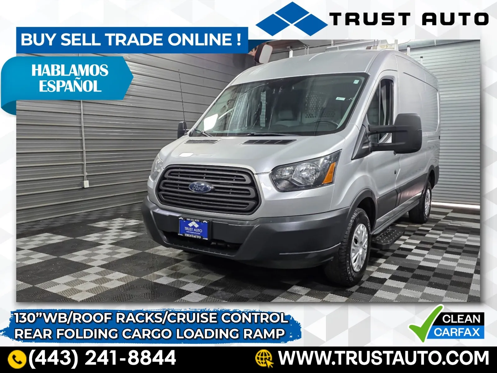 Silver 2015 Ford Transit T-250 Cargo 130''WB Medium Roof Minivan/Van for sale in Sykesville, MD