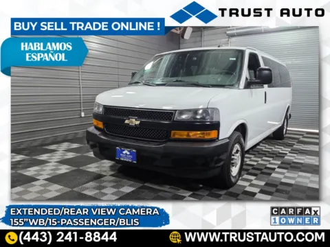 White 2019 Chevrolet Express 3500 15-Passenger LS 155''WB Extended Low Roof Minivan/Van for sale in Sykesville, MD