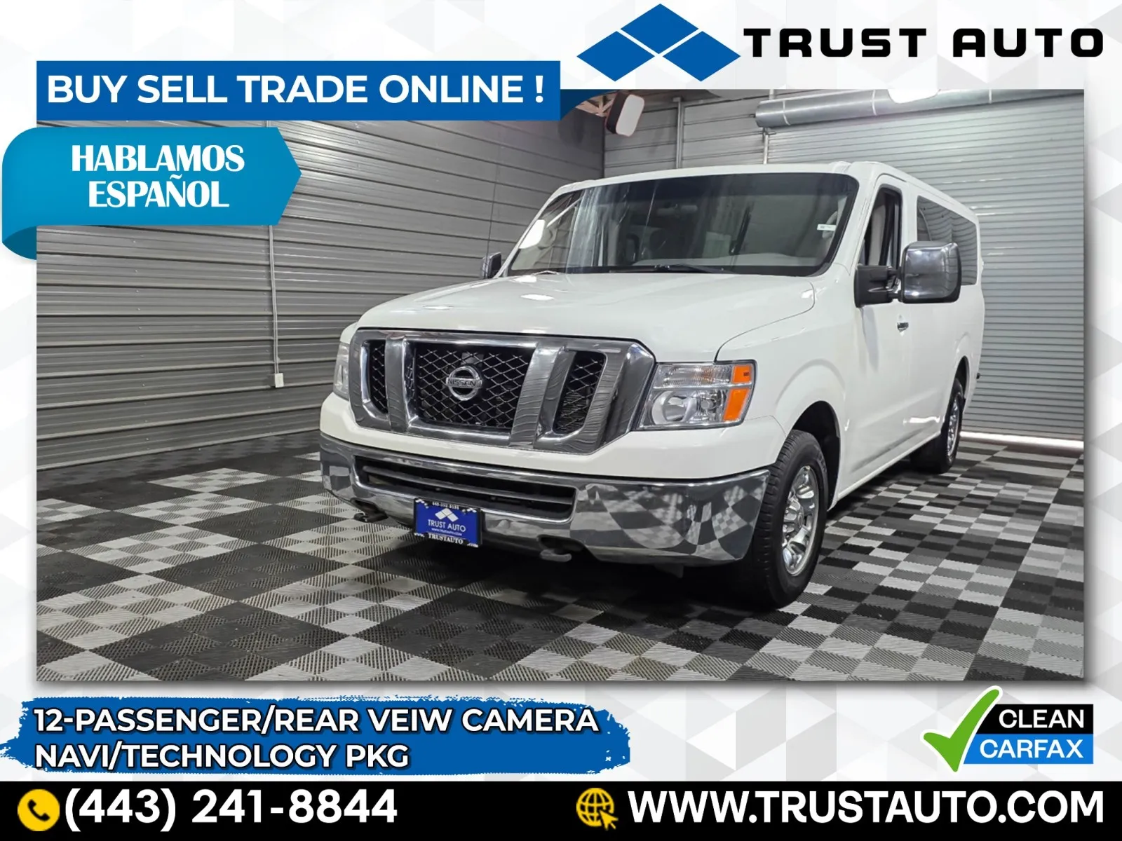 White 2017 Nissan NV 3500HD 12-Passenger SV V8 Minivan/Van w/Technology Pkg for sale in Sykesville, MD