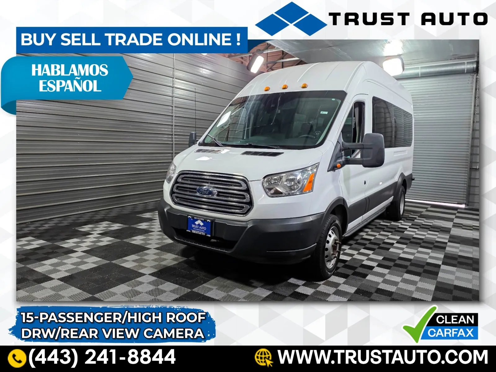 White 2018 Ford Transit T-350 15-Passenger XLT 148WB DRW Extended High Roof Minivan/Van for sale in Sykesville, MD