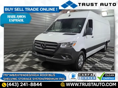White 2022 Mercedes-Benz Sprinter 2500 Cargo 170'' High Roof V6 Diesel Extended Minivan/Van w/Shelving Storage System for sale in Sykesville, MD