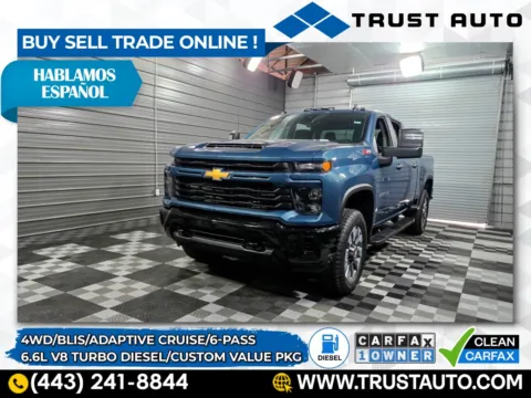 Blue 2024 Chevrolet Silverado 2500HD Custom 4WD Crew Cab 6-Pass Duramax Diesel Pickup Truck w/Value Pkg for sale in Sykesville, MD