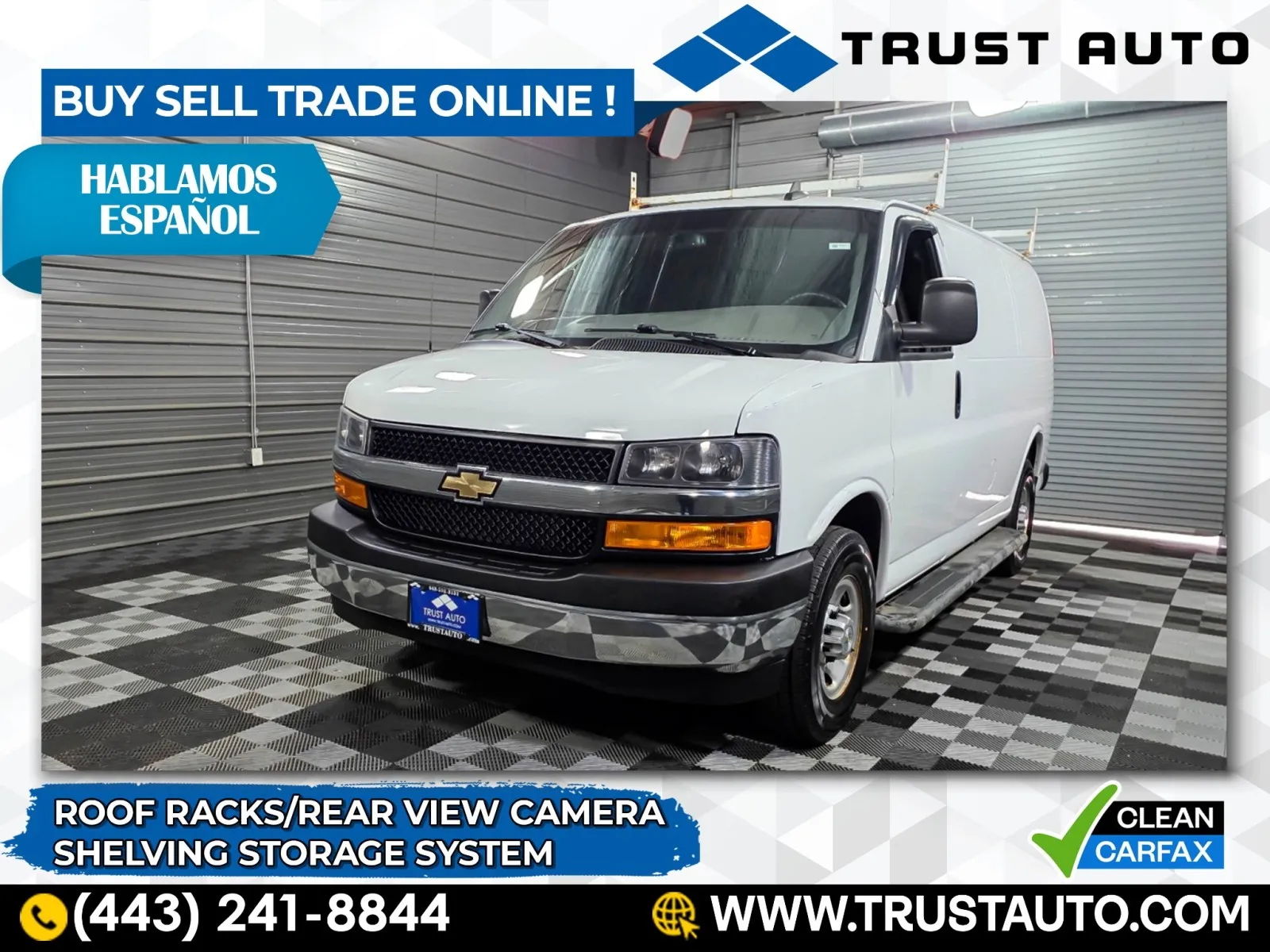White 2021 Chevrolet Express 2500 Cargo 135''WB Minivan/Van w/Roof Rack/Shelving Storage System for sale in Sykesville, MD