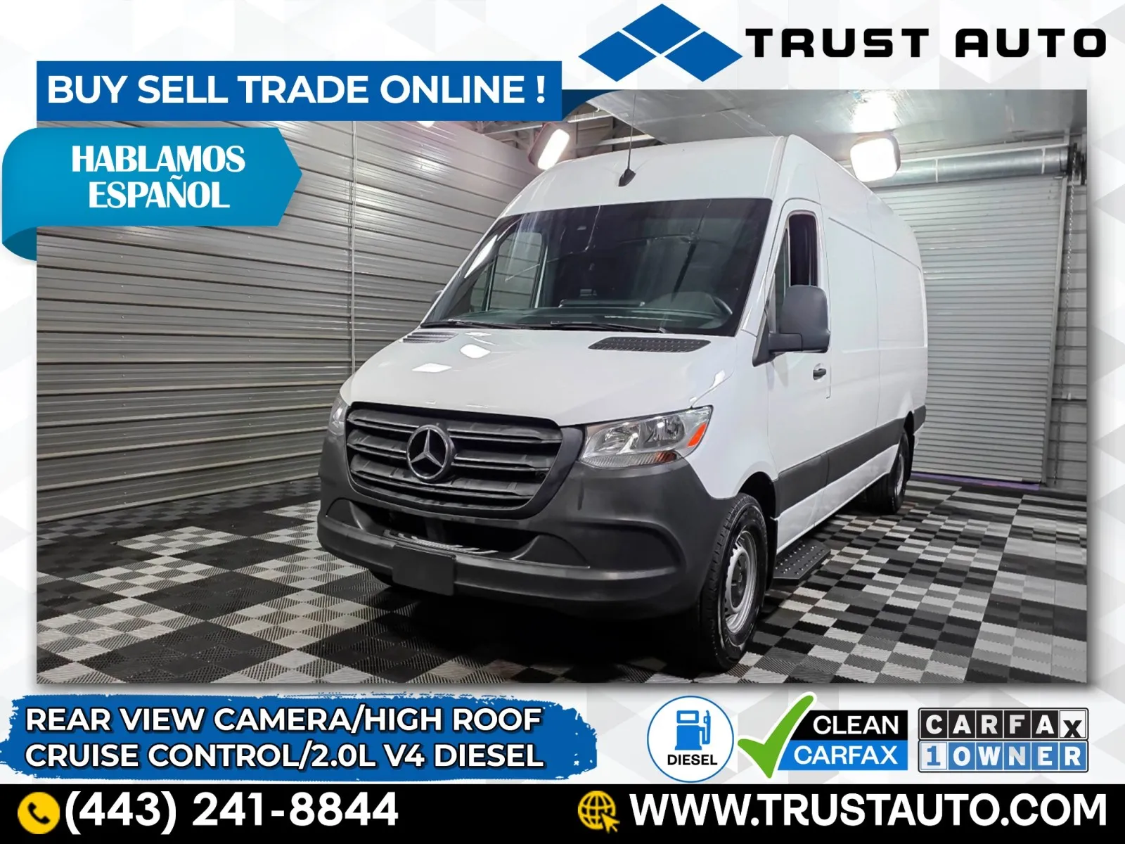 White 2023 Mercedes-Benz Sprinter 2500 Cargo 170''WB High Roof 2.0L V4 Diesel HO Minivan/Van for sale in Sykesville, MD